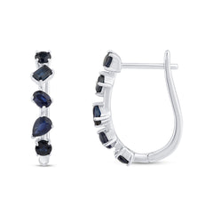 SPECIAL! 1.48ct G SI 14K White Gold Blue Sapphire Gemstones Hoop Earrings