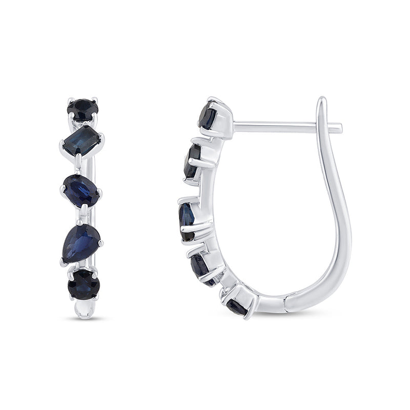 SPECIAL! 1.48ct G SI 14K White Gold Blue Sapphire Gemstones Hoop Earrings