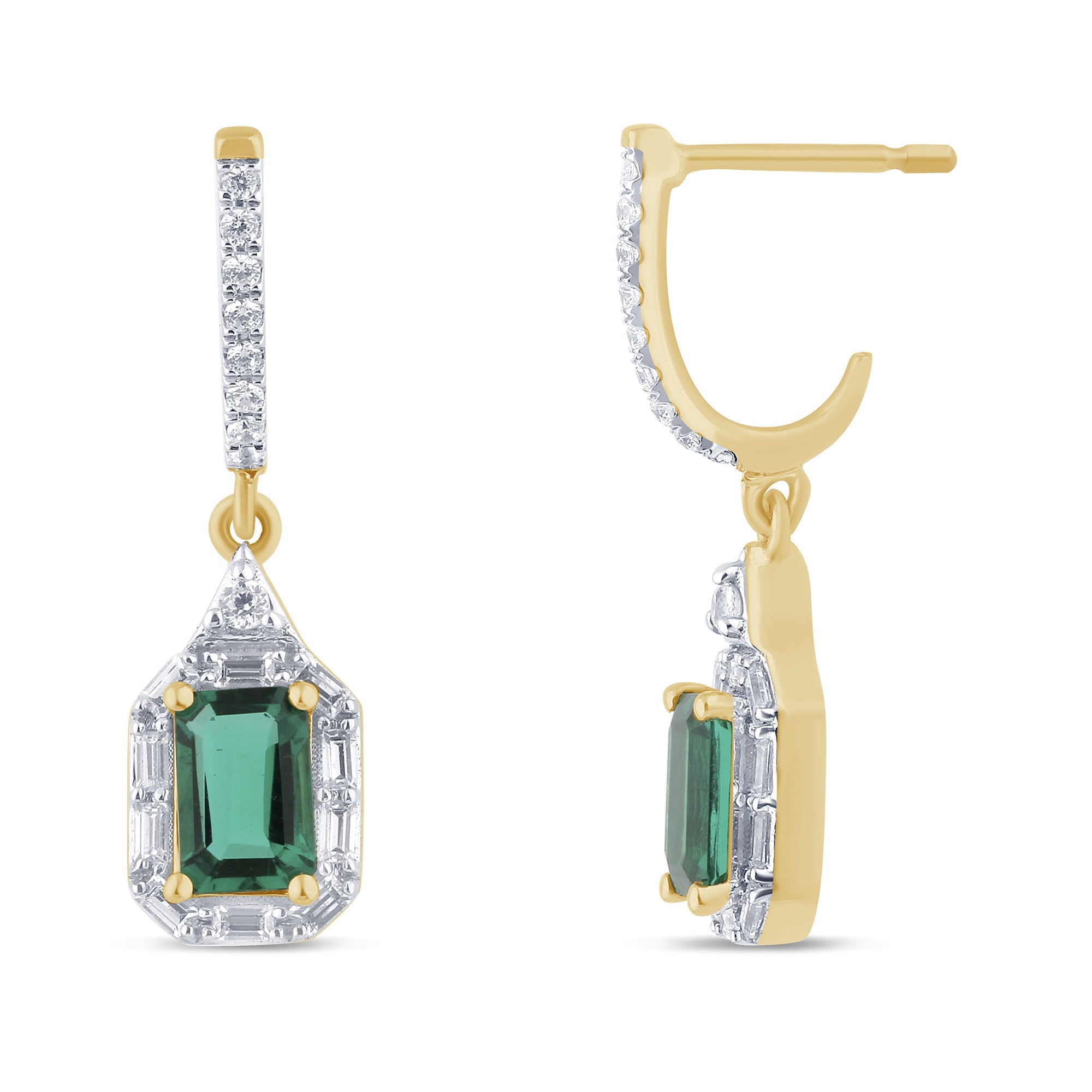 SPECIAL! 1.43ct G SI 14K Yellow Gold Diamond & Emerald Gemstones Drop Dangle Earrings