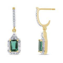 SPECIAL! 1.43ct G SI 14K Yellow Gold Diamond & Emerald Gemstones Drop Dangle Earrings