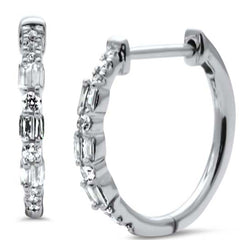 SPECIAL! .21ct G SI 14K White Gold Round & Baguette Diamond Hoop Earrings