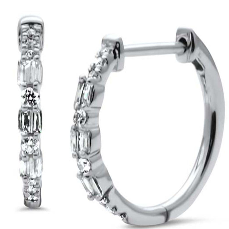 SPECIAL! .21ct G SI 14K White Gold Round & Baguette Diamond Hoop Earrings