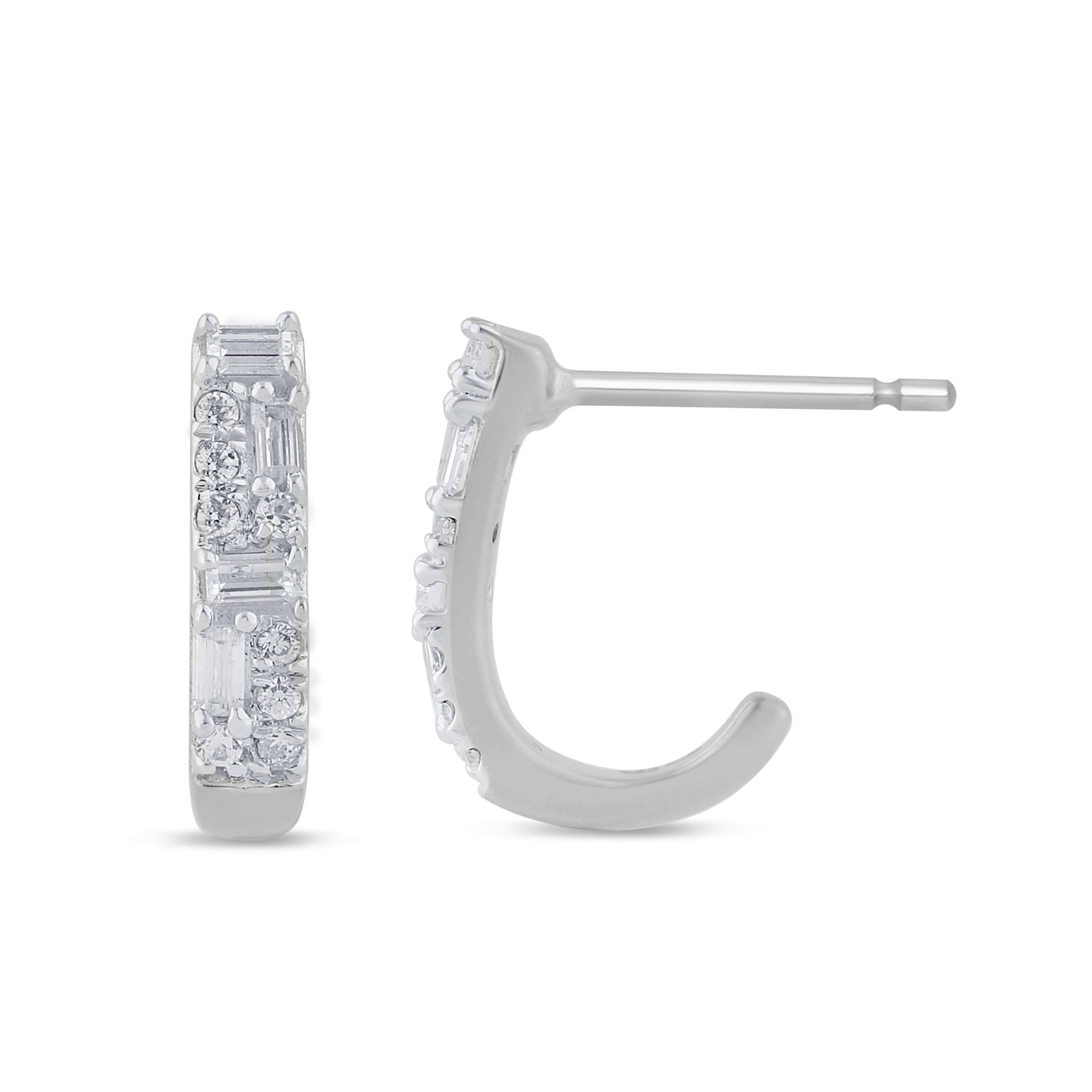 SPECIAL! .23ct G SI 14K White Gold Round & Baguette Diamond Hoop Earrings