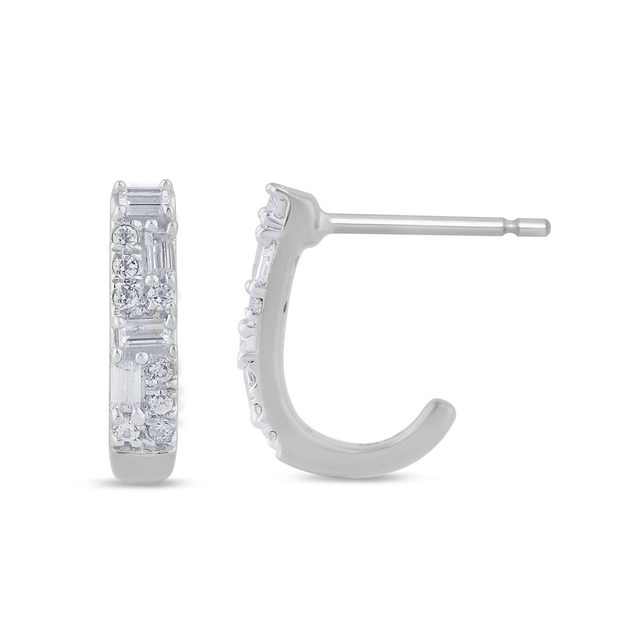 SPECIAL! .23ct G SI 14K White Gold Round & Baguette Diamond Hoop Earrings