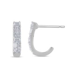 SPECIAL! .23ct G SI 14K White Gold Round & Baguette Diamond Hoop Earrings