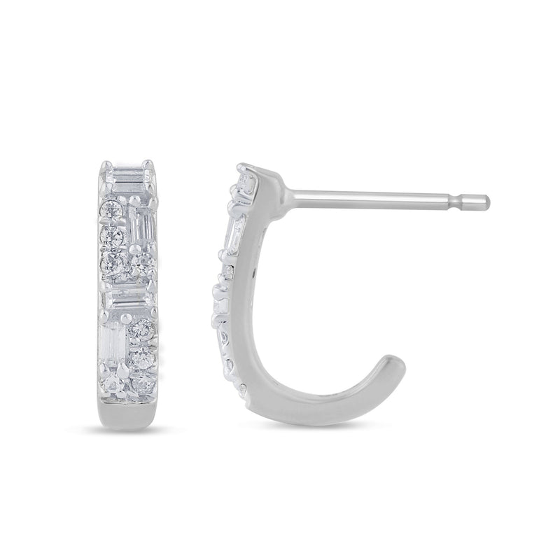 SPECIAL! .23ct G SI 14K White Gold Round & Baguette Diamond Hoop Earrings