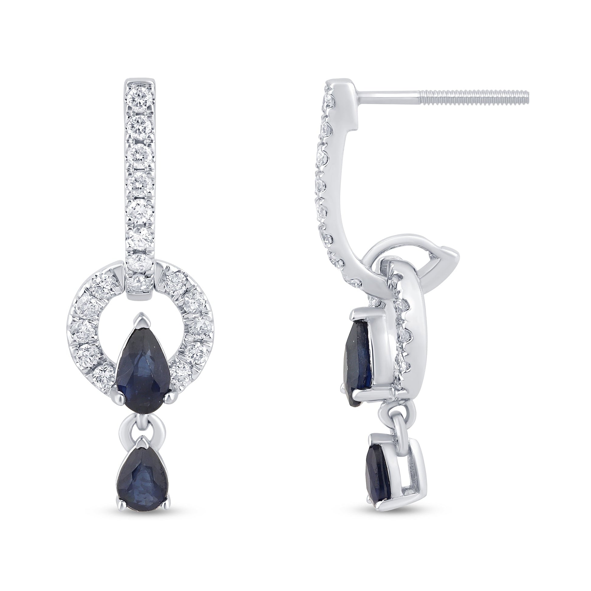 SPECIAL! 1.27ct G SI 14K White Gold Diamond & Blue Sapphire Gemstones Drop Dangle Earrings