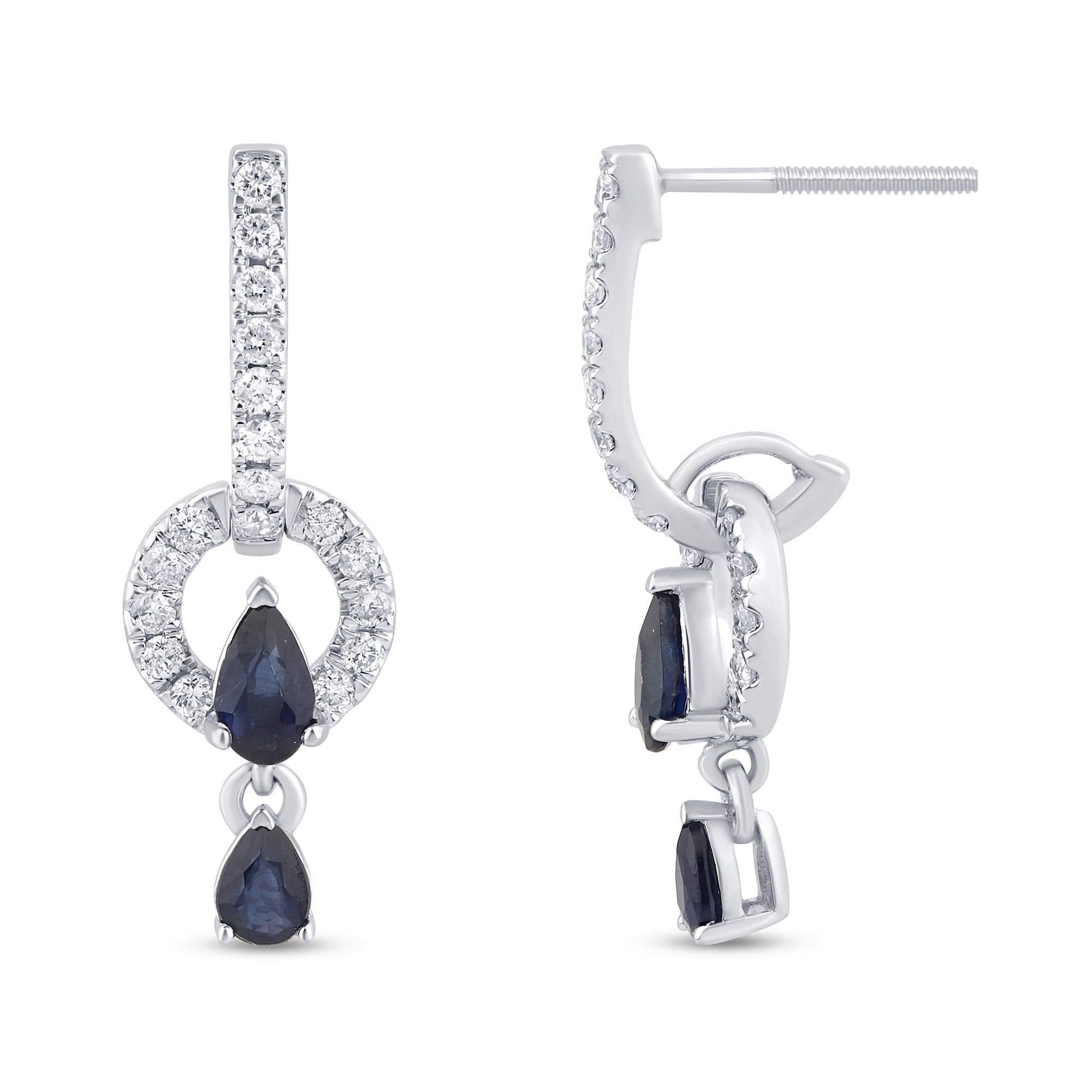 SPECIAL! 1.27ct G SI 14K White Gold Diamond & Blue Sapphire Gemstones Drop Dangle Earrings