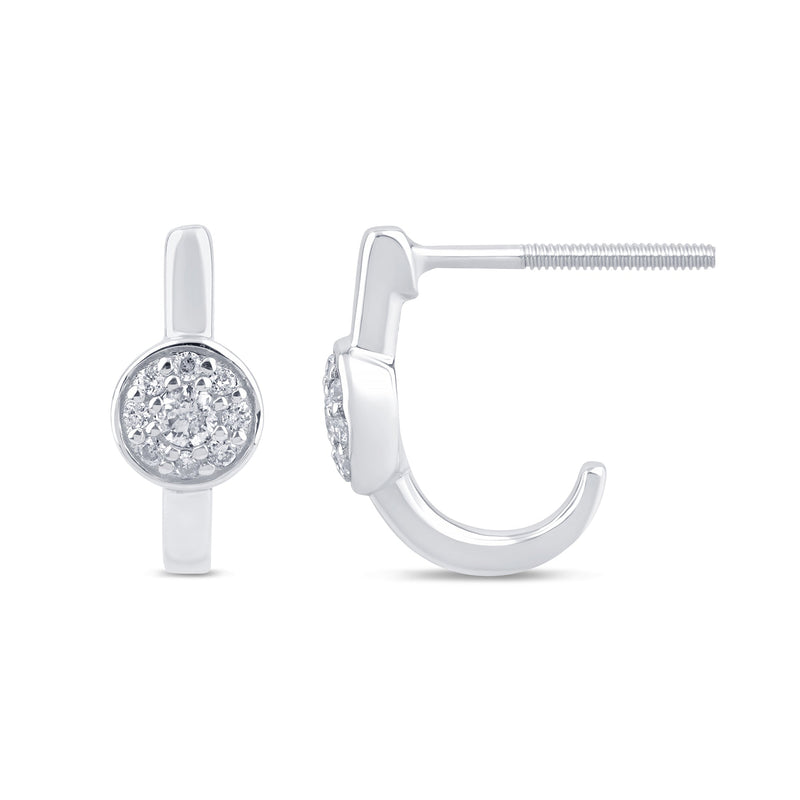 .13ct G SI 14K White Gold Diamond Petite J Hoop Earrings