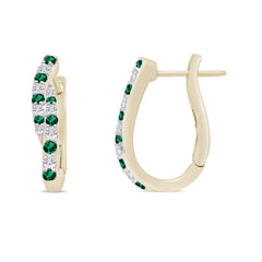 SPECIAL! .52ct G SI 14K Yellow Gold Diamond & Emerald Gemstones Hoop Earrings