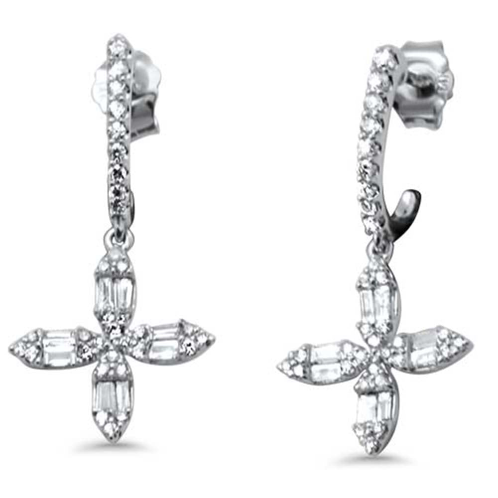 SPECIAL! .67ct G SI 14K White Gold Round & Baguette Diamond Drop Earrings