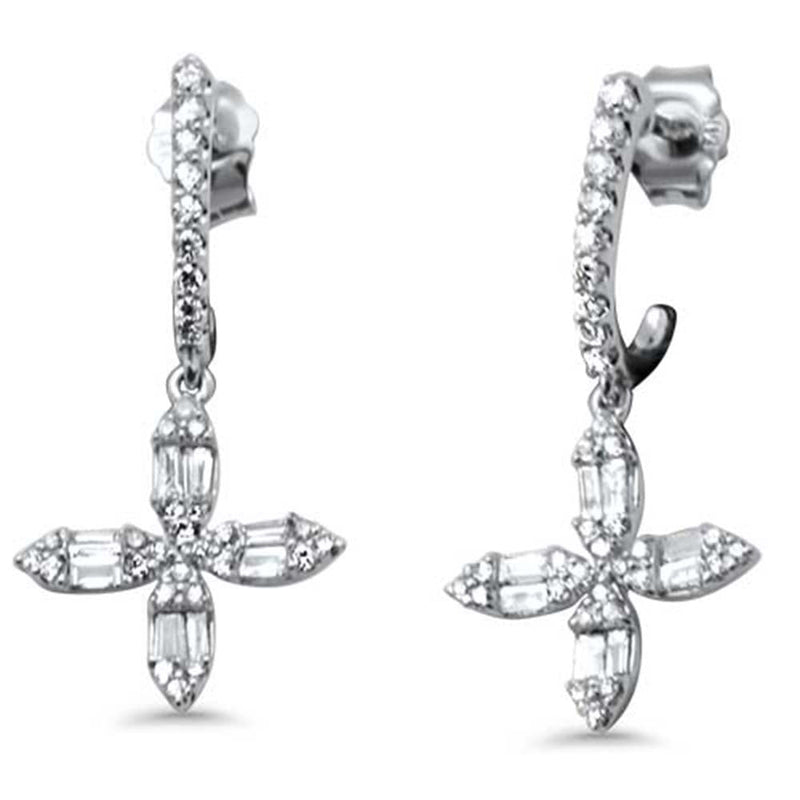 SPECIAL! .67ct G SI 14K White Gold Round & Baguette Diamond Drop Earrings