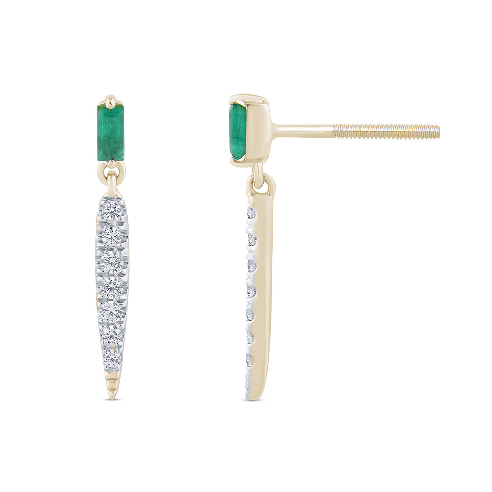 .27ct G SI 14K Yellow Gold Diamond & Emerald Gemstones Drop Earrings