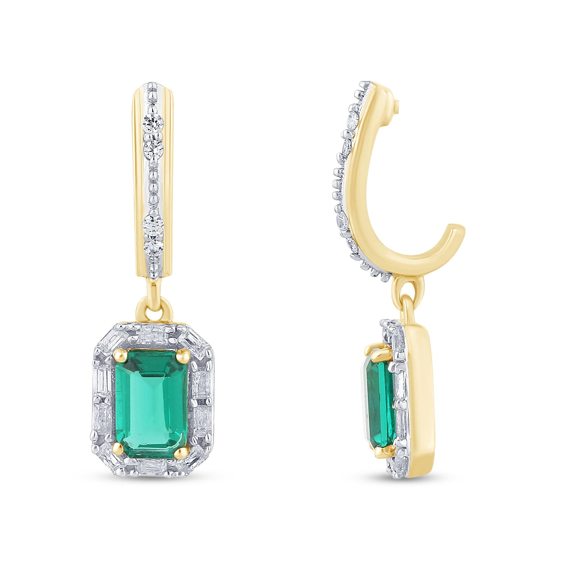 SPECIAL! 1.52ct G SI 14K Yellow Gold Diamond & Emerald Gemstones Dangle Earrings