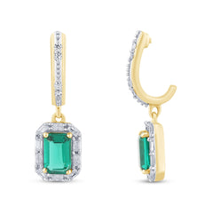 SPECIAL! 1.52ct G SI 14K Yellow Gold Diamond & Emerald Gemstones Dangle Earrings