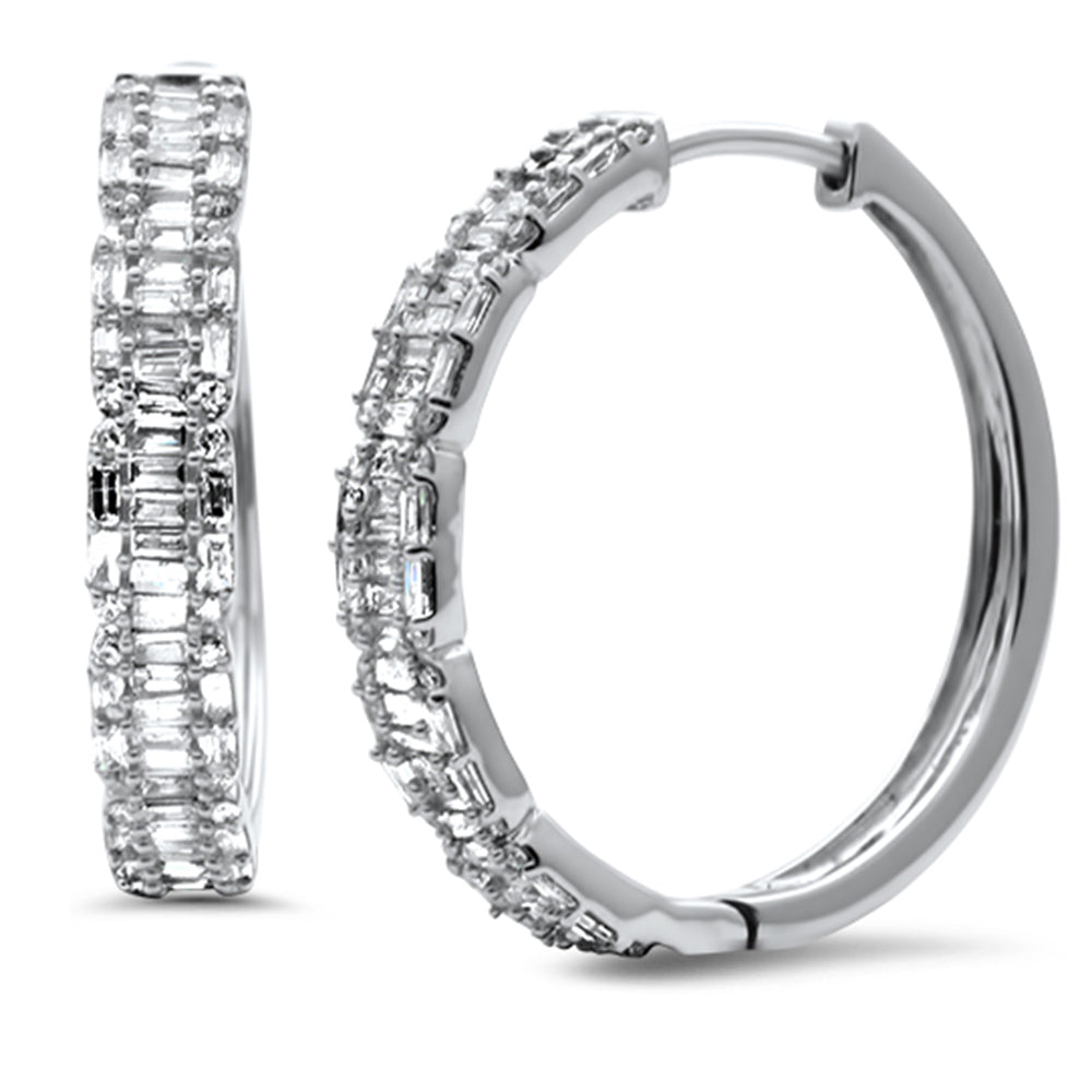 SPECIAL! .72ct G SI 14K White Gold Round & Baguette Diamond Hoop Earrings