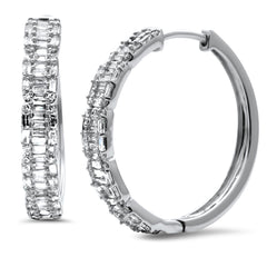 SPECIAL! .72ct G SI 14K White Gold Round & Baguette Diamond Hoop Earrings