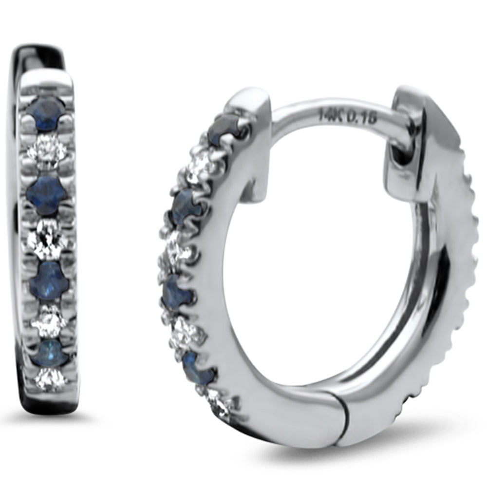 SPECIAL!.29ct G SI 14K White Gold Diamond & Blue Sapphire Gemstones Petite Hoop Earrings