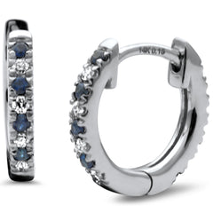 SPECIAL!.29ct G SI 14K White Gold Diamond & Blue Sapphire Gemstones Petite Hoop Earrings