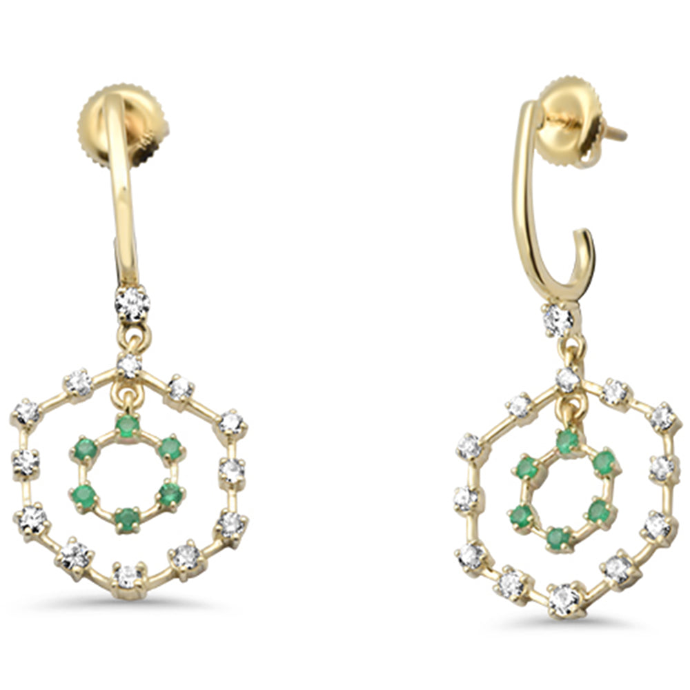 SPECIAL!.89ct G SI 14K Yellow Gold Diamond & Emerald Gemstones Round Dangle Earrings