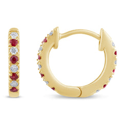 .33ct G SI 14K Yellow Gold Diamond & Ruby Gemstones Petite Hoop Earrings