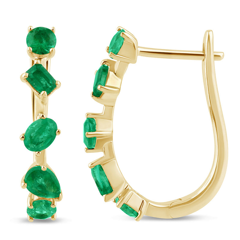 SPECIAL!1.07ct 14K Yellow Gold Emerald Gemstones Hoop Earrings
