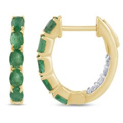 SPECIAL!1.23ct G SI 14K Yellow Gold Diamond & Emerald Gemstones Hoop Earrings
