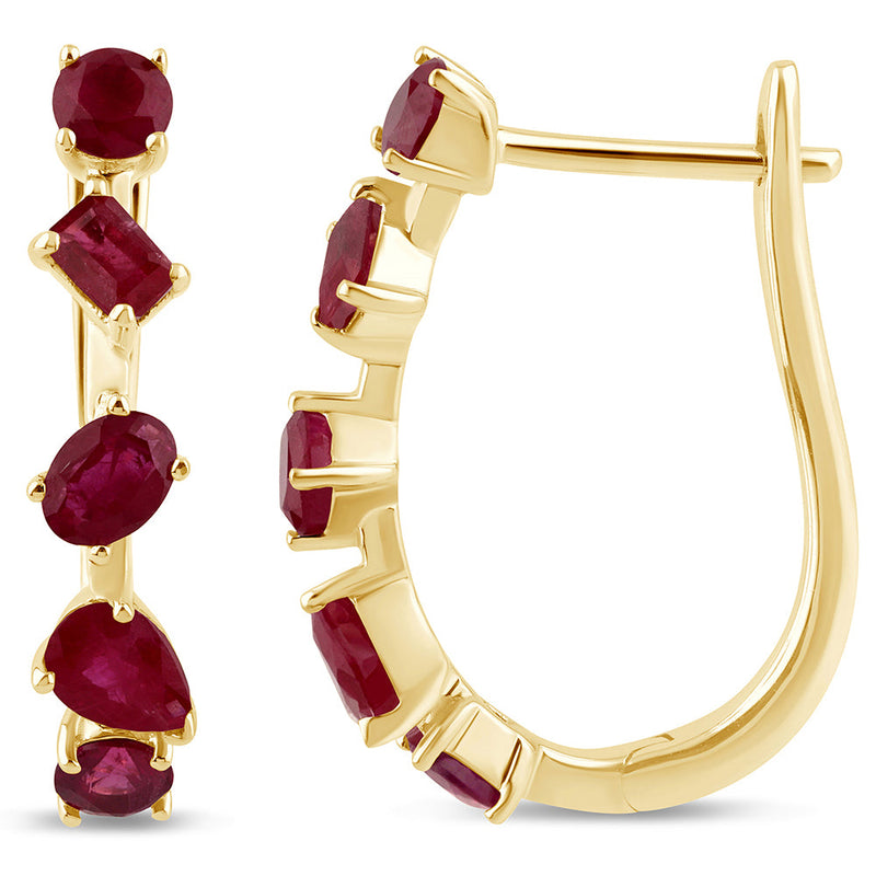 SPECIAL!1.51ct G SI 14K Yellow Gold Ruby Gemstones Hoop Earrings