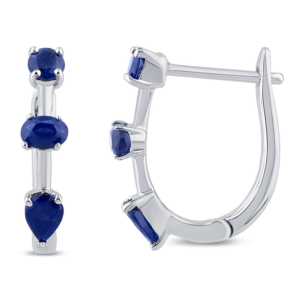 SPECIAL! .91ct G SI 14K White Gold Blue Sapphire Gemstones Hoop Earrings