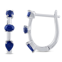SPECIAL! .91ct G SI 14K White Gold Blue Sapphire Gemstones Hoop Earrings