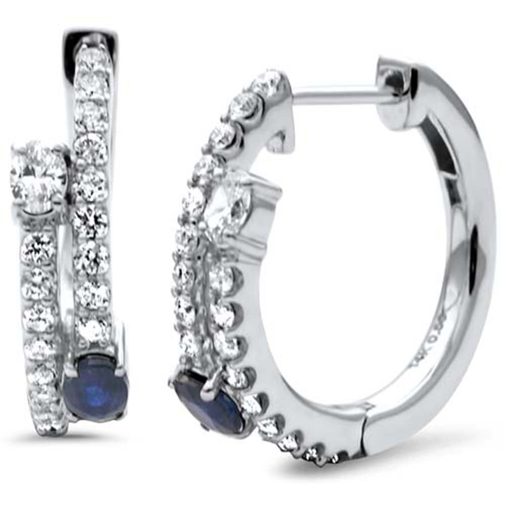 SPECIAL!1.12ct G SI 14K White Gold Diamond & Blue Sapphire Gemstones Hoop Earrings