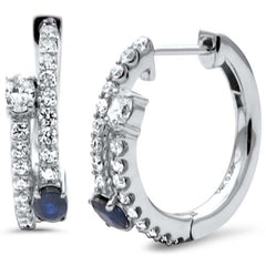 SPECIAL!1.12ct G SI 14K White Gold Diamond & Blue Sapphire Gemstones Hoop Earrings