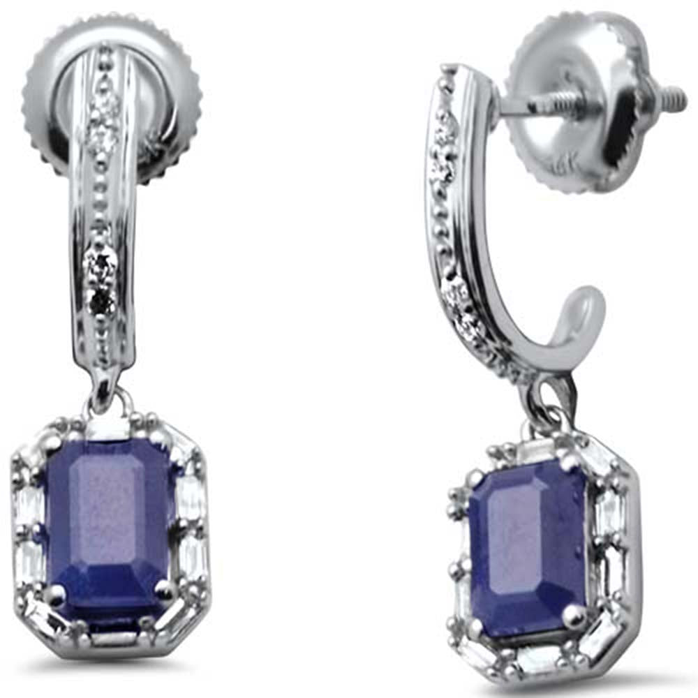 SPECIAL!1.80ct G SI 14K White Gold Diamond & Blue Sapphire Gemstones Dangle Earrings