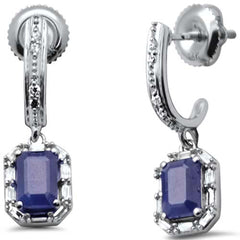 SPECIAL!1.80ct G SI 14K White Gold Diamond & Blue Sapphire Gemstones Dangle Earrings