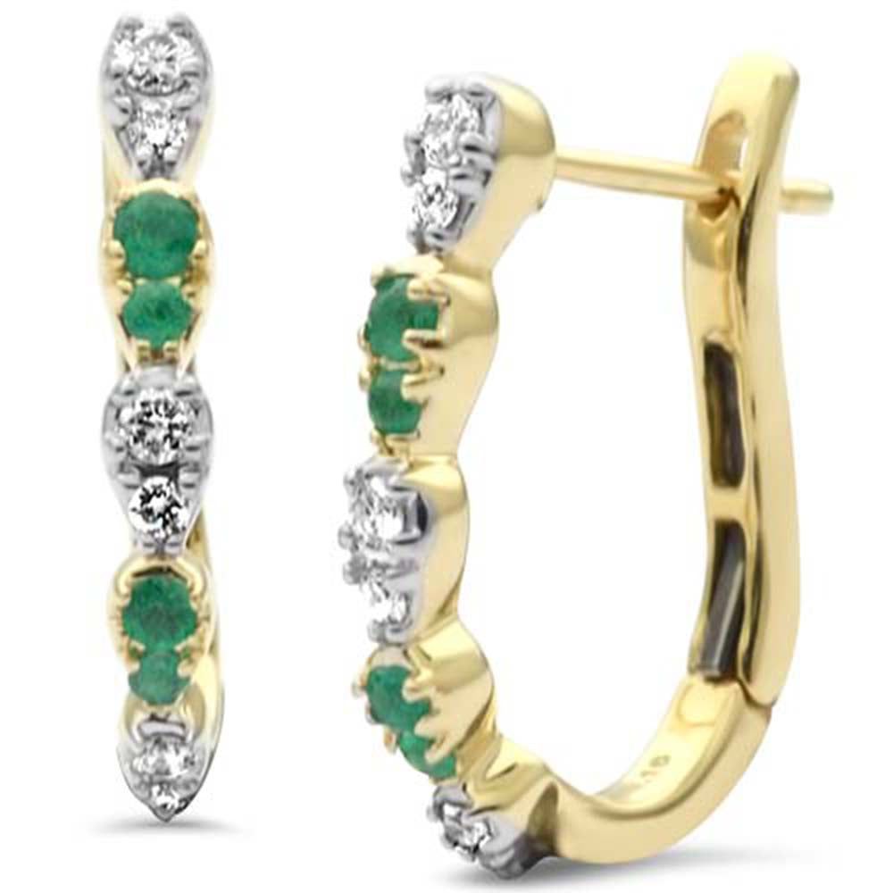 SPECIAL!.31ct G SI 14K Yellow Gold Diamond & Emerald Gemstones Hoop Earrings