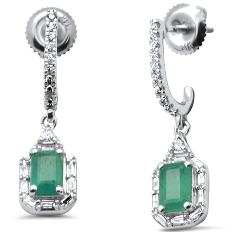 SPECIAL!1.24ct G SI 14K White Gold Diamond & Emerald Gemstones Dangle Earrings