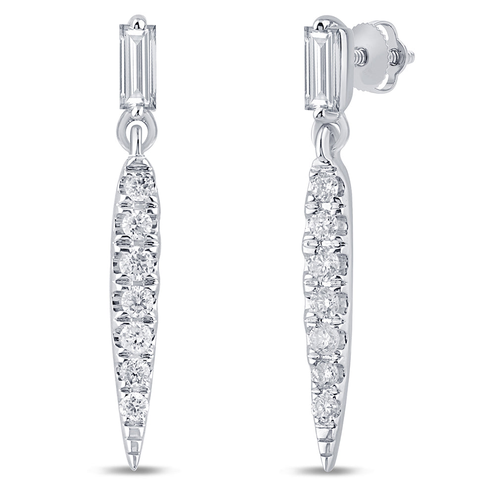 SPECIAL!.26ct G SI 14K White Gold Round & Baguette Diamond Drop Earrings