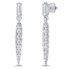 SPECIAL!.26ct G SI 14K White Gold Round & Baguette Diamond Drop Earrings