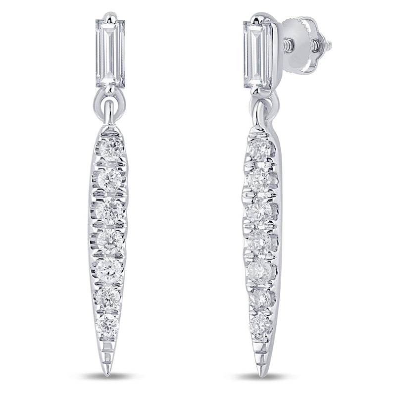 SPECIAL!.26ct G SI 14K White Gold Round & Baguette Diamond Drop Earrings