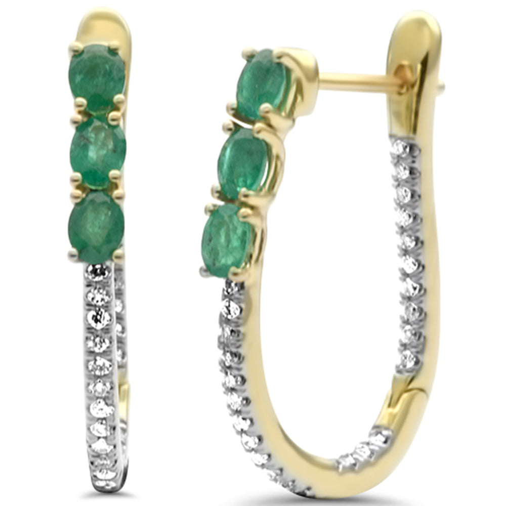 SPECIAL! 1.44ct G SI 14K Yellow Gold Diamond & Emerald Gemstones Hoop Earrings