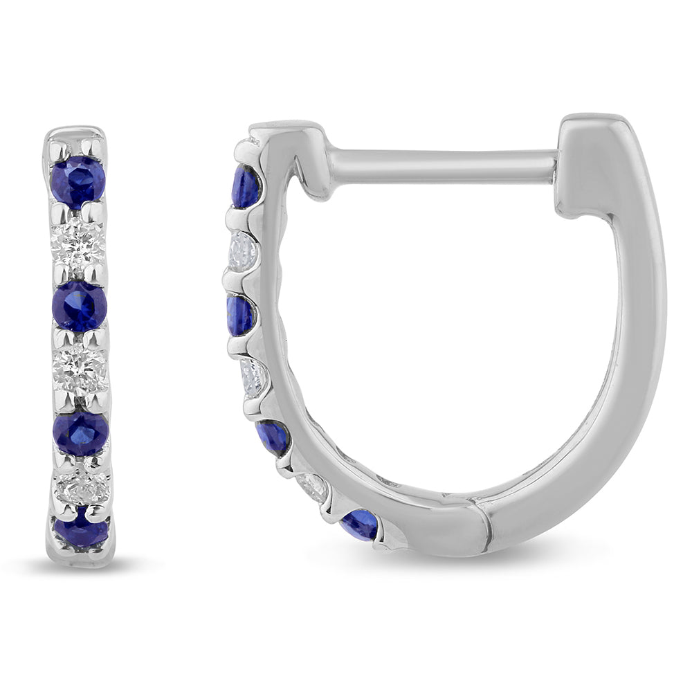 SPECIAL! .28ct G SI 14K White Gold Diamond & Blue Sapphire Gemstones Hoop Earrings
