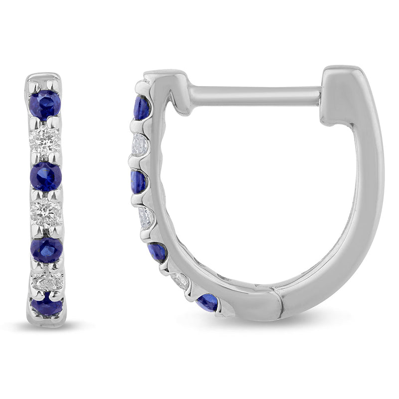 SPECIAL! .28ct G SI 14K White Gold Diamond & Blue Sapphire Gemstones Hoop Earrings