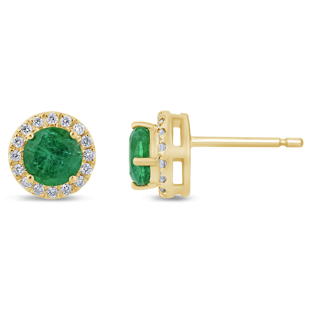 SPECIAL!1.04ct G SI 14K Yellow Gold Diamond & Natural Emerald Gemstones Halo Earrings