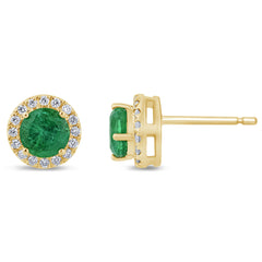 SPECIAL!1.04ct G SI 14K Yellow Gold Diamond & Natural Emerald Gemstones Halo Earrings