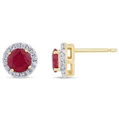 SPECIAL!1.21ct G SI 14K Yellow Gold Diamond & Ruby Gemstones Halo Earrings