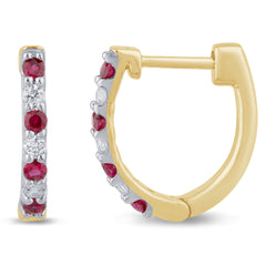 .24ct G SI 14K Yellow Gold Diamond & Ruby Gemstones Hoop Earrings
