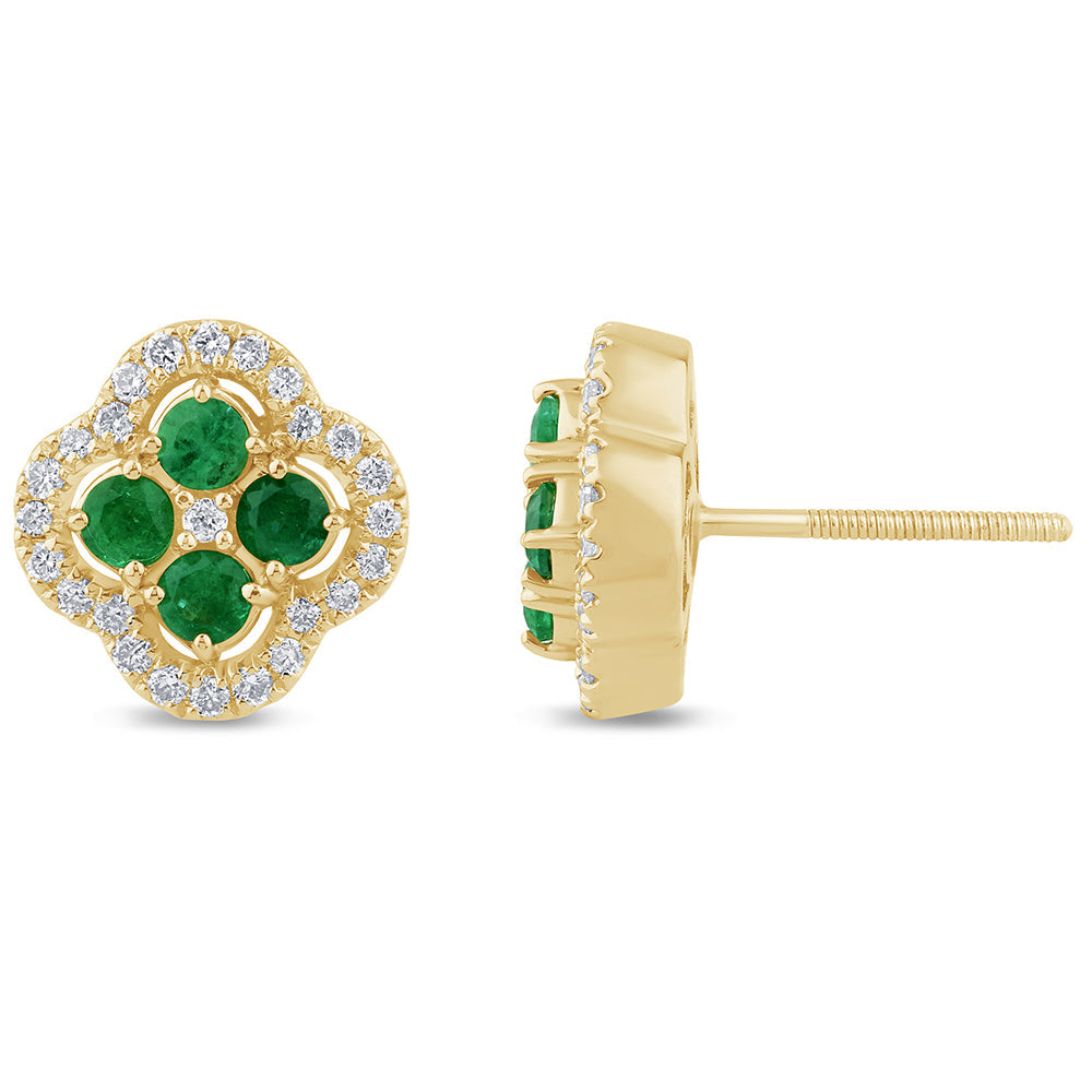SPECIAL!.69ct G SI 14K Yellow Gold Diamond & Natural Emerald Clover Gemstones Earrings
