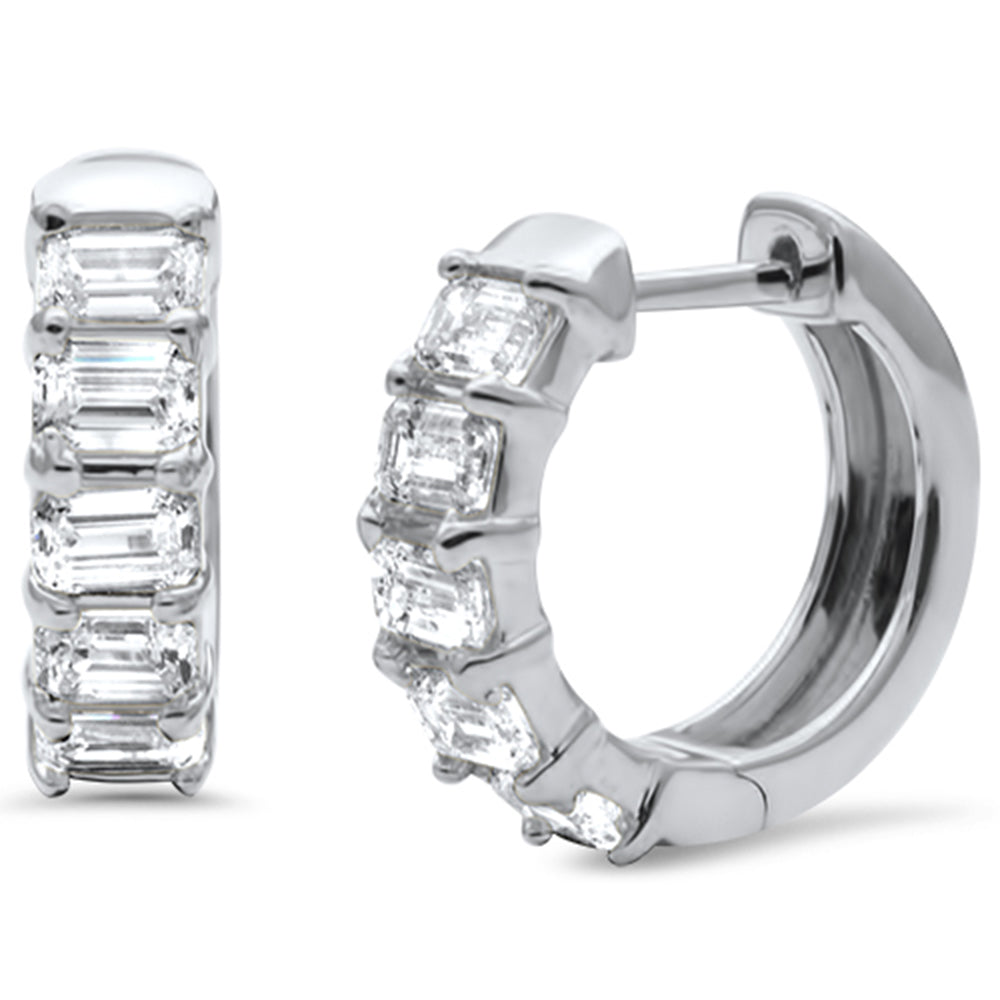 SPECIAL! 1.45ct G SI 14K White Gold Emerald Cut Diamond Huggie Hoop Earrings