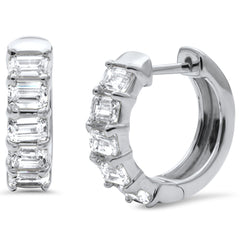 SPECIAL! 1.45ct G SI 14K White Gold Emerald Cut Diamond Huggie Hoop Earrings