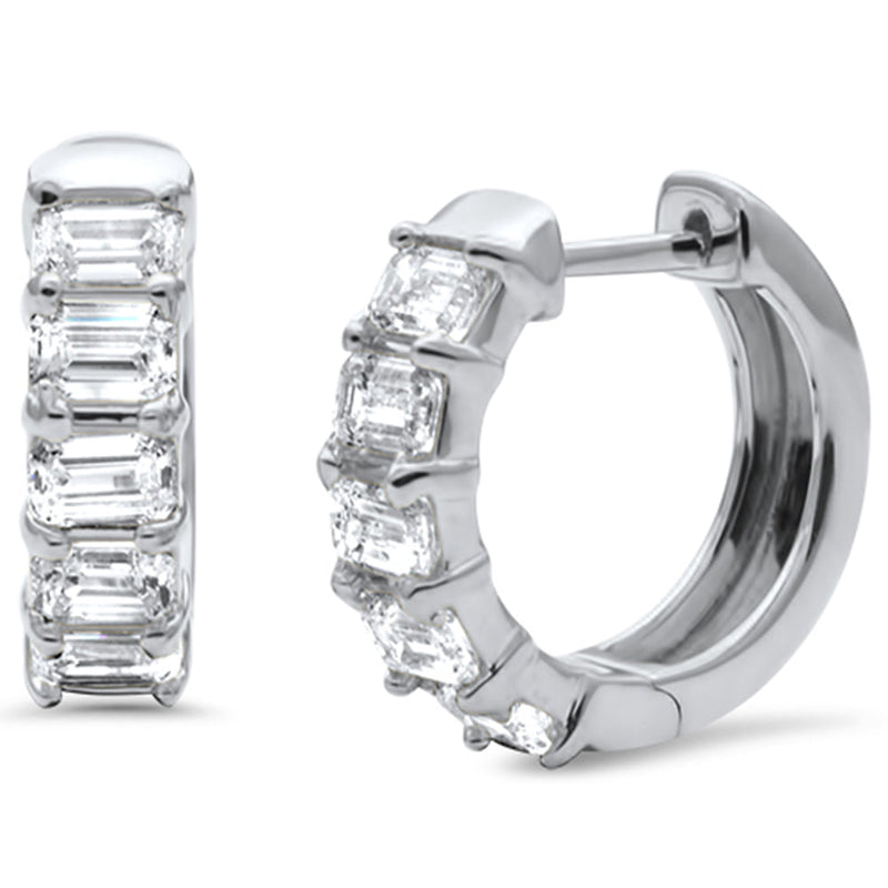 SPECIAL! 1.45ct G SI 14K White Gold Emerald Cut Diamond Huggie Hoop Earrings